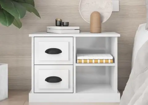 Noptieră, alb extralucios, 60x35,5x45 cm - 1/5