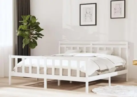 Cadru de pat, alb, 200x200 cm, lemn masiv - 1/5