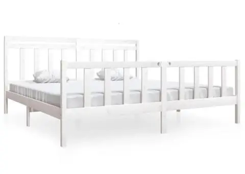 Cadru de pat, alb, 200x200 cm, lemn masiv - 2/5