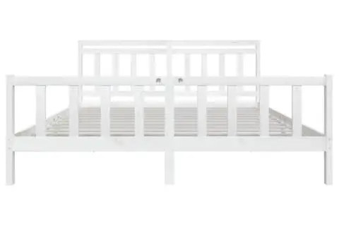 Cadru de pat, alb, 200x200 cm, lemn masiv - 4/5