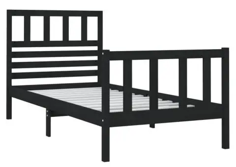 Cadru de pat mic single, negru, 75x190 cm, lemn masiv - 3/5