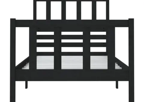 Cadru de pat mic single, negru, 75x190 cm, lemn masiv - 4/5