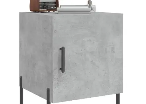 Noptiere, 2 buc., gri beton, 40x40x50 cm, lemn compozit - 4/5