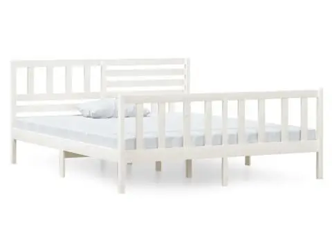 Cadru de pat dublu, alb, 135x190 cm, lemn masiv - 2/5