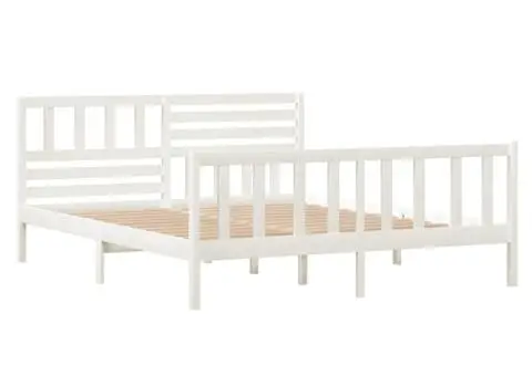 Cadru de pat dublu, alb, 135x190 cm, lemn masiv - 3/5