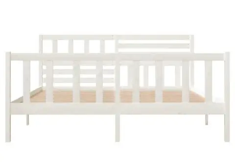 Cadru de pat dublu, alb, 135x190 cm, lemn masiv - 4/5