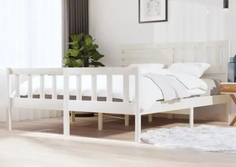 Cadru de pat Super King, alb, 180x200 cm, lemn masiv - 1/5