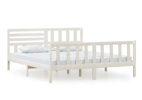 Cadru de pat Super King, alb, 180x200 cm, lemn masiv - 2/5
