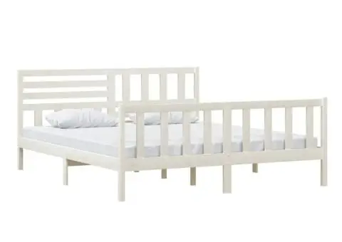 Cadru de pat Super King, alb, 180x200 cm, lemn masiv - 3/5