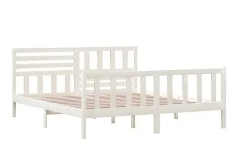 Cadru de pat Super King, alb, 180x200 cm, lemn masiv - 4/5
