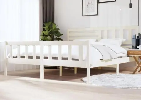 Cadru de pat, alb, 200x200 cm, lemn masiv - 1/5