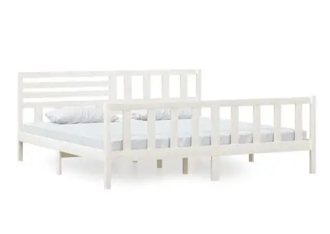 Cadru de pat, alb, 200x200 cm, lemn masiv - 2/5