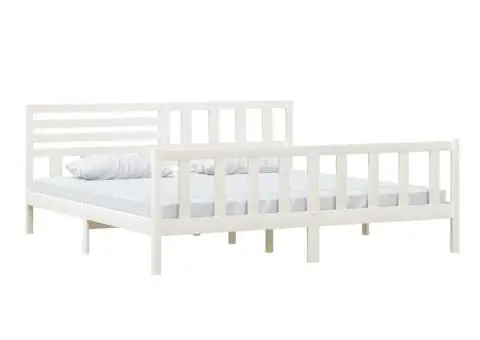 Cadru de pat, alb, 200x200 cm, lemn masiv - 3/5