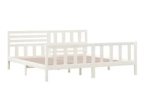 Cadru de pat, alb, 200x200 cm, lemn masiv - 4/5