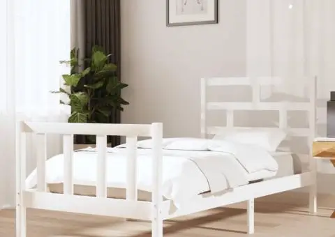 Cadru de pat single, alb, 90x190 cm, lemn masiv de pin - 1/5