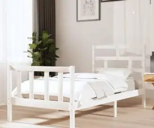 vidaXL Cadru de pat single, alb, 90x190 cm, lemn masiv de pin