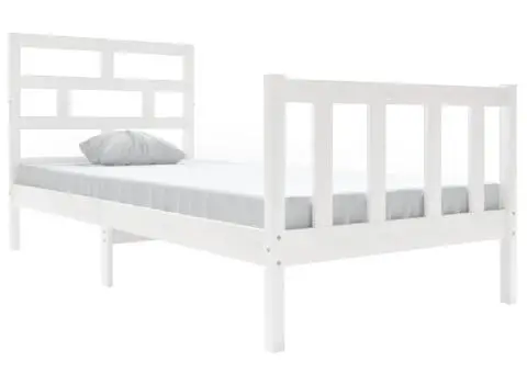 Cadru de pat single, alb, 90x190 cm, lemn masiv de pin - 2/5
