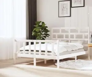 vidaXL Cadru de pat King Size, alb, 150x200 cm, lemn masiv de pin