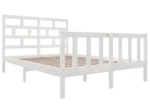 Cadru de pat King Size, alb, 150x200 cm, lemn masiv de pin - 3/5