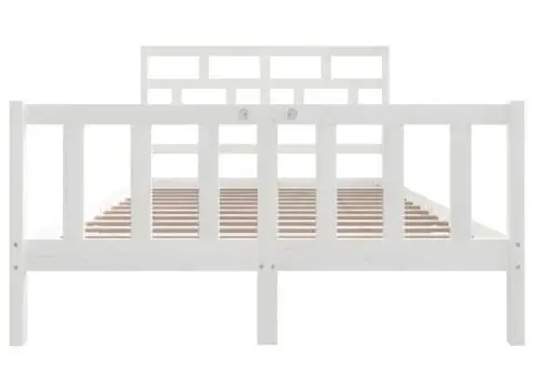Cadru de pat King Size, alb, 150x200 cm, lemn masiv de pin - 4/5