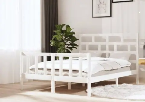 Cadru de pat, alb, 140x200 cm, lemn masiv de pin - 1/5