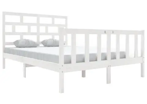 Cadru de pat, alb, 140x200 cm, lemn masiv de pin - 2/5