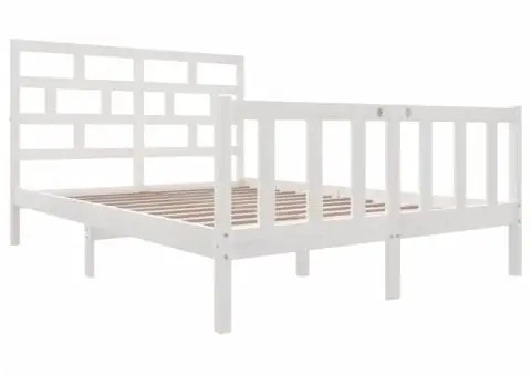 Cadru de pat, alb, 140x200 cm, lemn masiv de pin - 3/5