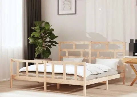 Cadru de pat, 200x200 cm, lemn masiv de pin - 1/5