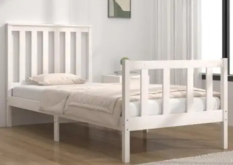 Cadru de pat mic single, alb, 75x190 cm, lemn masiv de pin - 1/5