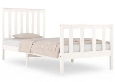 Cadru de pat mic single, alb, 75x190 cm, lemn masiv de pin - 2/5