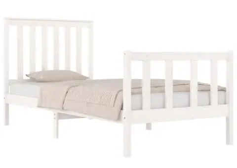 Cadru de pat mic single, alb, 75x190 cm, lemn masiv de pin - 3/5