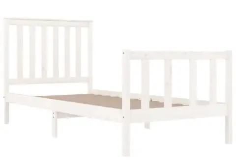 Cadru de pat mic single, alb, 75x190 cm, lemn masiv de pin - 4/5