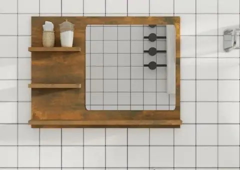 Oglindă de baie, stejar fumuriu, 60x10,5x45 cm, lemn prelucrat - 1/5