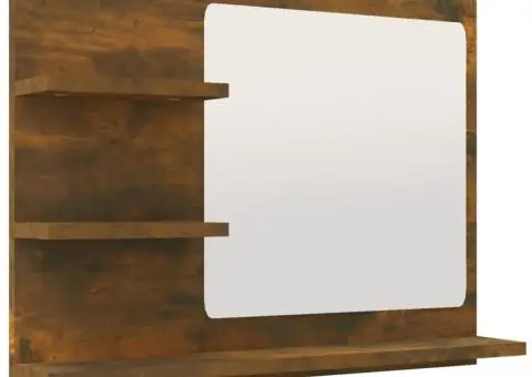 Oglindă de baie, stejar fumuriu, 60x10,5x45 cm, lemn prelucrat - 2/5