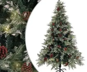vidaXL Brad Crăciun pre-iluminat conuri de pin verde/alb 120 cm PVC/PE