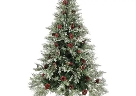 Brad Crăciun pre-iluminat conuri de pin verde/alb 120 cm PVC/PE - 2/5