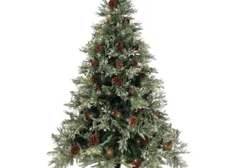 Brad Crăciun pre-iluminat conuri de pin verde/alb 120 cm PVC/PE - 3/5