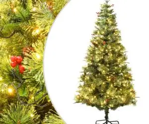 vidaXL Brad de Crăciun pre-iluminat conuri de pin verde 150 cm PVC&PE