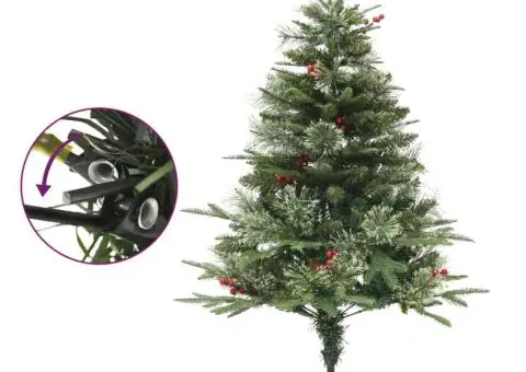 Brad de Crăciun pre-iluminat conuri de pin verde 150 cm PVC&PE - 2/5