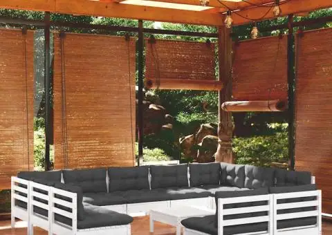 Set mobilier grădină cu perne, 12 piese, alb, lemn masiv pin - 1/5