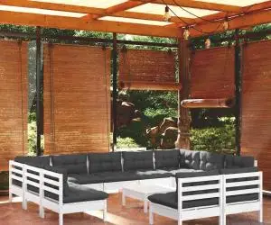 vidaXL Set mobilier grădină cu perne, 12 piese, alb, lemn masiv pin