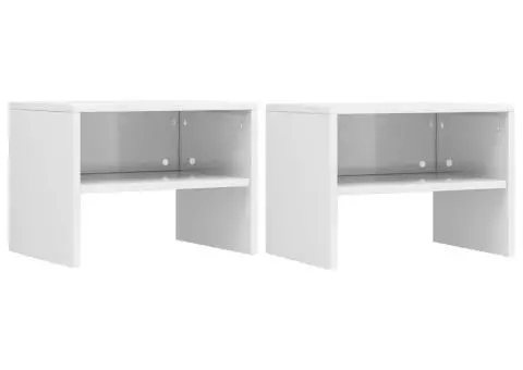 Noptiere, 2 buc., alb extralucios, 40x30x30 cm, lemn prelucrat - 1/5
