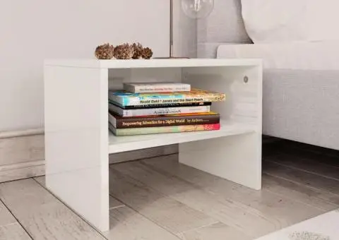 Noptiere, 2 buc., alb extralucios, 40x30x30 cm, lemn prelucrat - 2/5