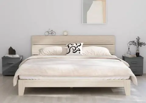 Noptiere HAMAR, 2 buc, gri închis, 40x35x44,5 cm, lemn masiv - 1/5