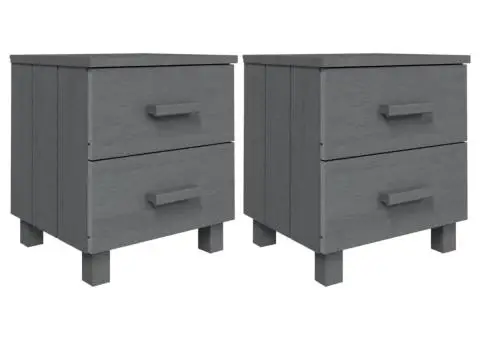 Noptiere HAMAR, 2 buc, gri închis, 40x35x44,5 cm, lemn masiv - 2/5