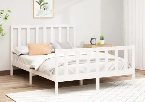 Cadru de pat fără saltea, alb, 140x200 cm, lemn masiv pin - 1/5