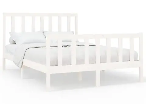 Cadru de pat fără saltea, alb, 140x200 cm, lemn masiv pin - 2/5