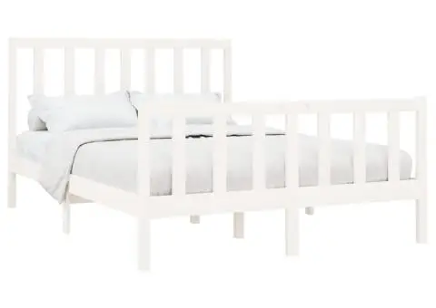 Cadru de pat fără saltea, alb, 140x200 cm, lemn masiv pin - 3/5