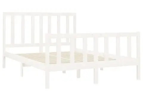 Cadru de pat fără saltea, alb, 140x200 cm, lemn masiv pin - 4/5