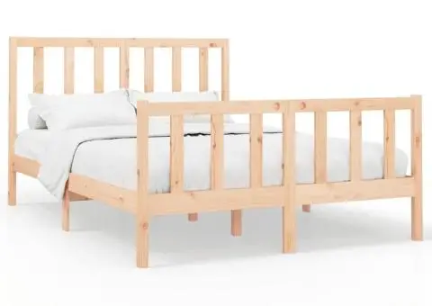 Cadru de pat fără saltea, 140x190 cm, lemn masiv de pin - 2/5